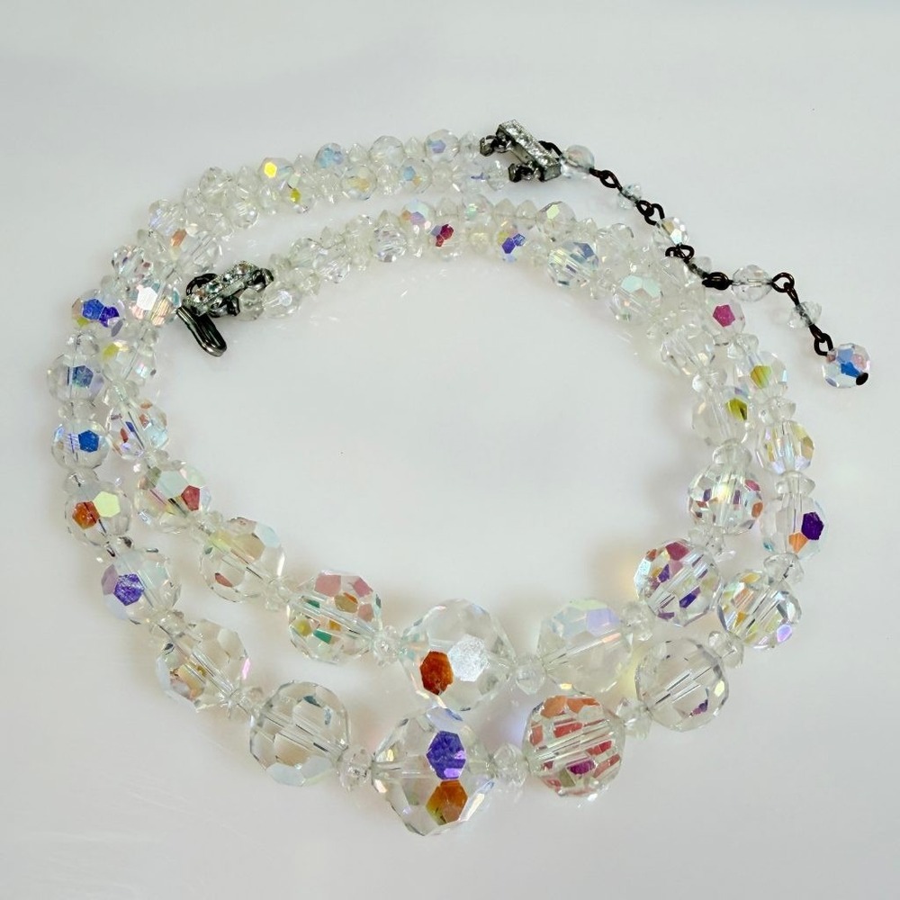 Vintage AB Crystal Necklace Double Strand Graduated Adjustable 13-15.5 in - Picture 5 of 11